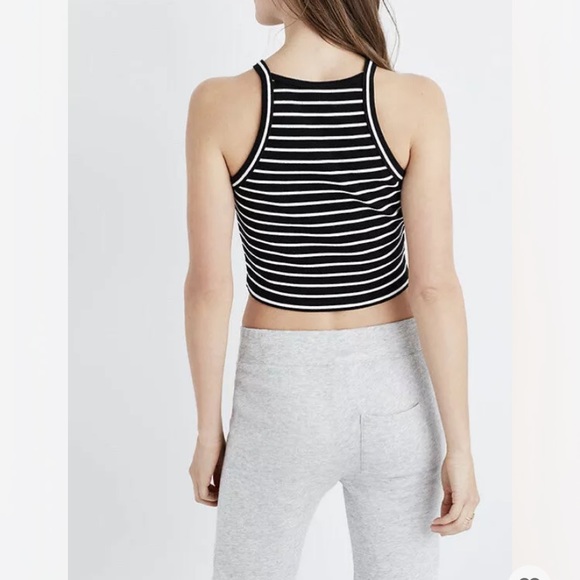 Madewell Crop Tank Top in Gabi Stripe Black And White Racerback Size XXS - Picture 2 of 7